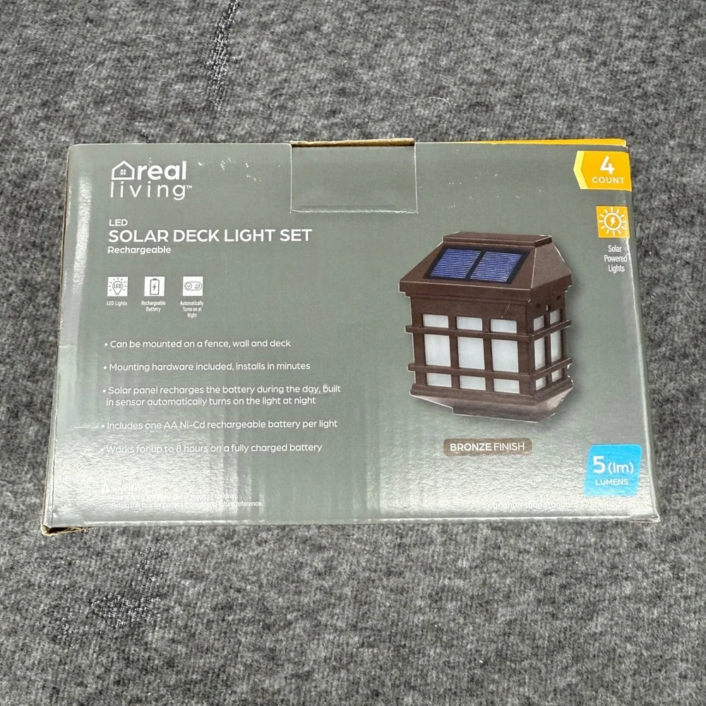 Real Living LED Solar Deck Light Set Bronze Finish 4 Count Rechargeable Outdoor‎